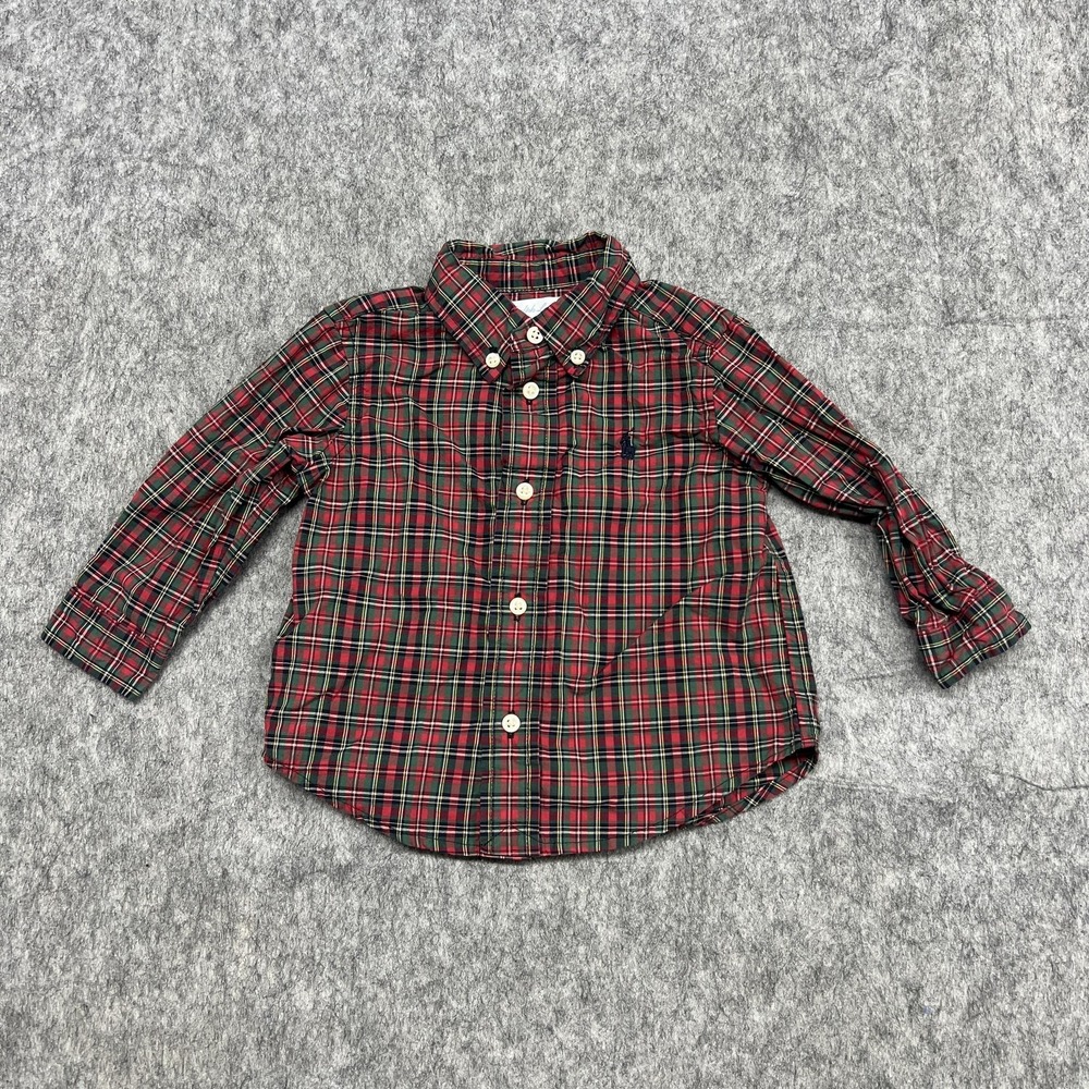 Ralph Lauren Shirt Boys‎ Small Red Green Plaid Button Down Long Sleeve Pony Logo